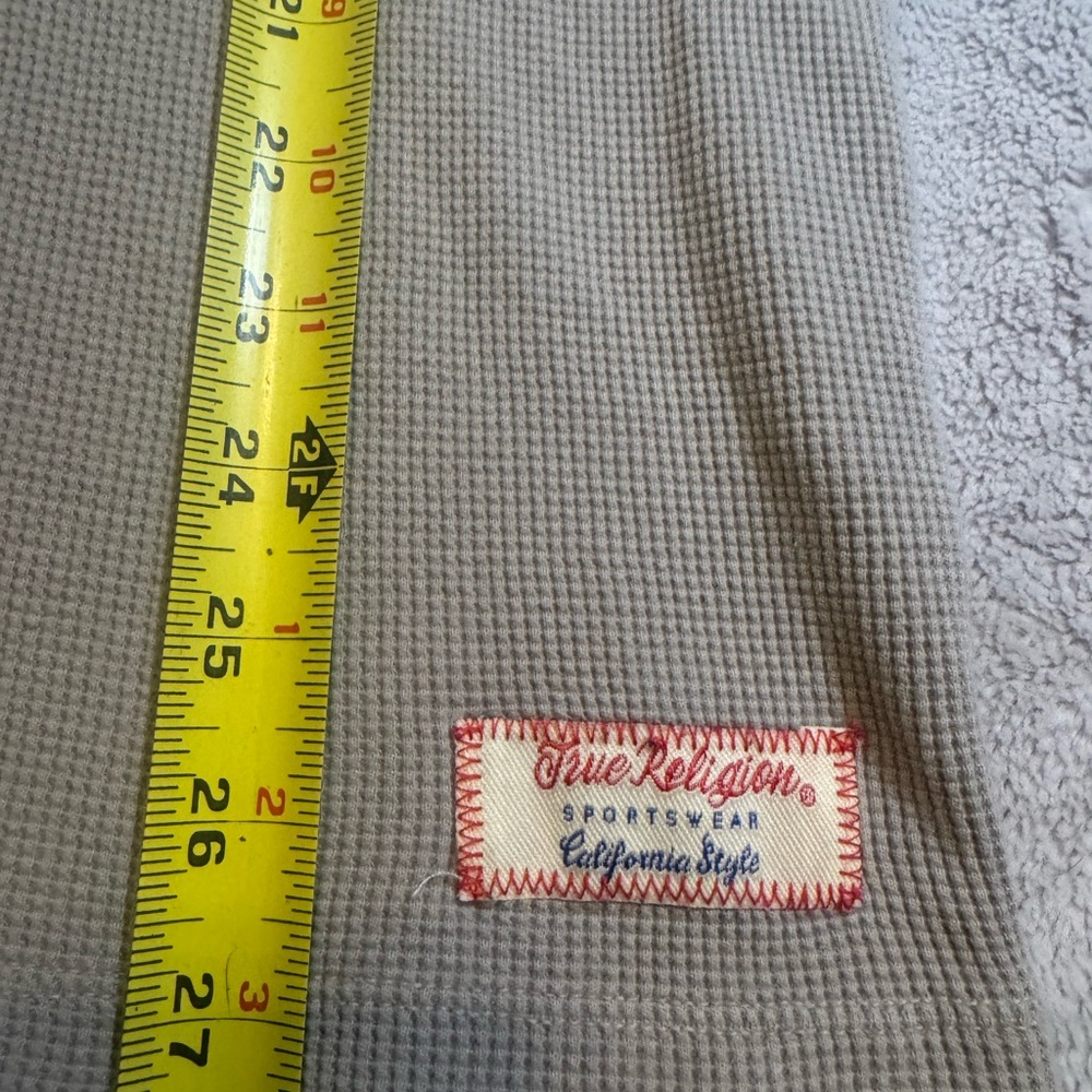 True Religion Brand‎ Jeans Gray Waffle Knit Henley Thermal Y2K USA L - Picture 7 of 11